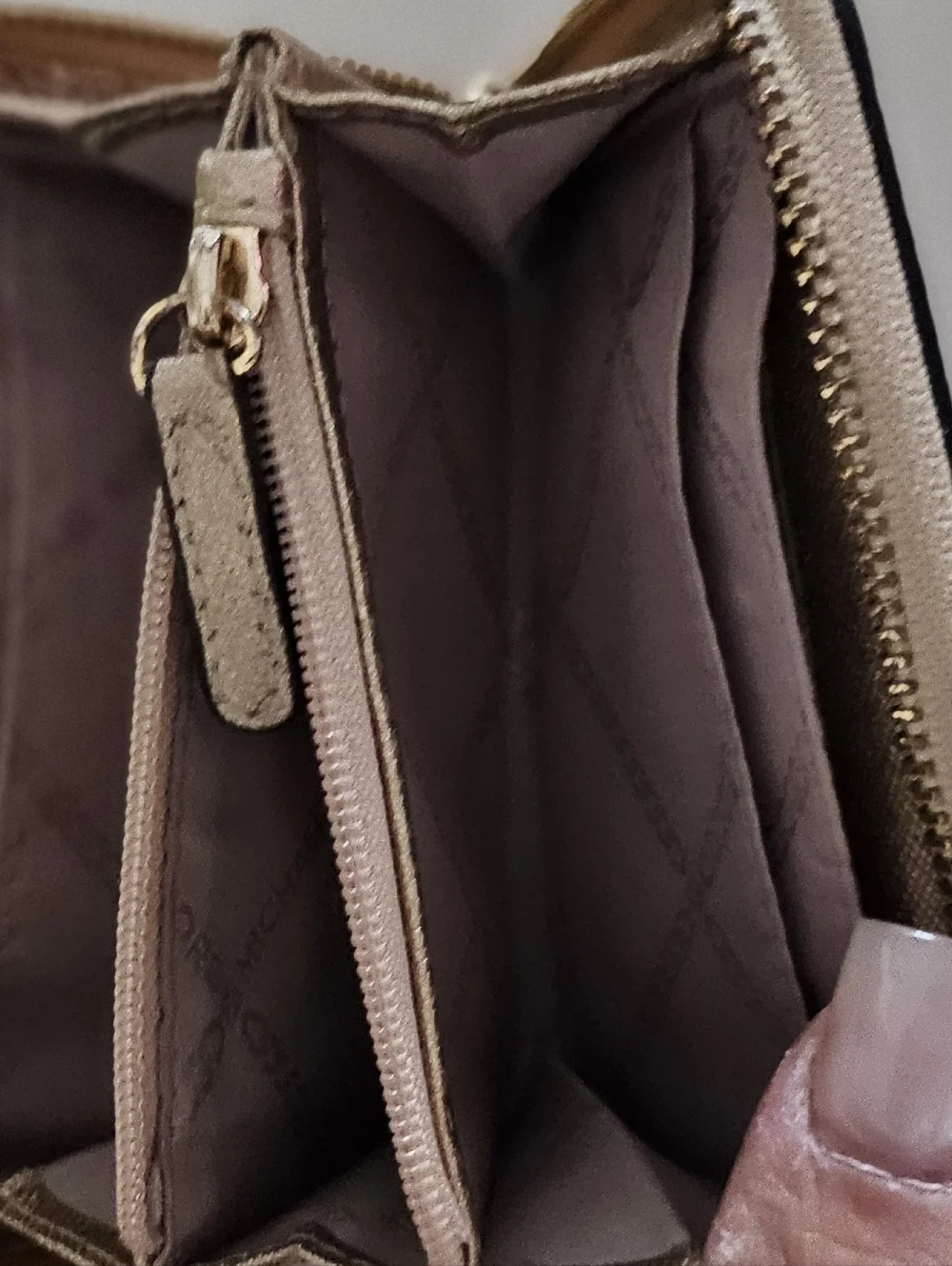 Michael Kors Metallic Gold Pebbled Leather Zip Around Card Coin Wallet.